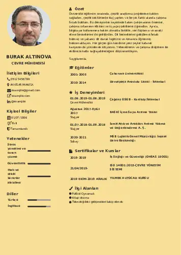 Çevre Mühendisi CV Örnekleri cv indir